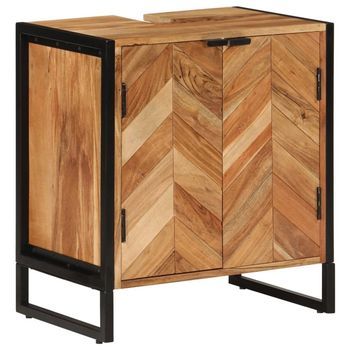 Mueble De Baño Madera Maciza De Acacia Y Hierro 55x35x60 Cm Vidaxl