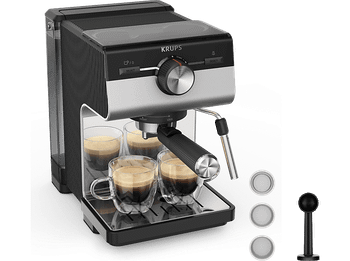 Cafetera express - Krups XP384E Authentic, 15 bares, Depósito 2 L, Boquilla de acero inoxidable, Cápsulas ESE, Inox