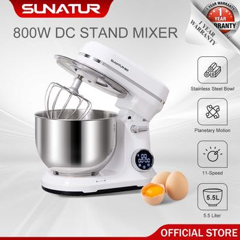 Batidora de Pedestal SUNATUR SM-602E DC - Mezcladora de Masa Automática de 5.5L |   Motor Silencioso de 800W |   Uso Doméstico y Comercial