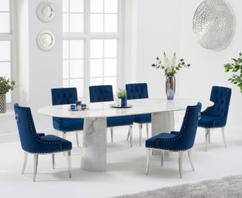 Sutton 260cm Table White Marble With Talia Velvet Chairs - Grey, 6 Chairs