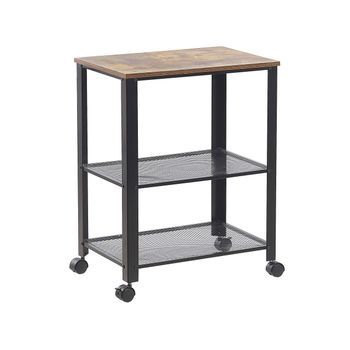 Carrito De Cocina Madera De Pino Marco Negro 40 X 50 X 86 Cm 3 Estantes Cajón Para Cubiertos Botellero Con Ruedas Bolzano