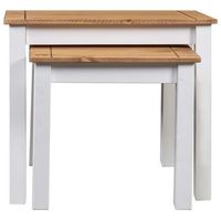 2 uds mesas apilables  mesita auxiliar  mesa de cafe madera maciza pino panama range blanco