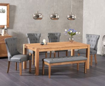 Verona 150cm Solid Oak Dining Table with Camille Faux Leather Chairs and Camille Faux Leather Bench - Grey, 2 Chairs