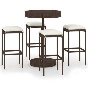 Set De Bar Para Jardín 5 Uds | Conjunto De Mesa Y Sillas Y Cojines Ratán Sintético Marrón