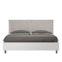 cama con almacenaje 160x200fresno blanco cojines cuero sintetico gris paloma egos annalisa