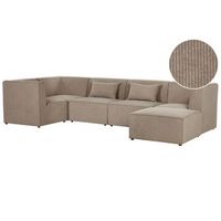 sofa esquinero modular de pana 5 plazas moderno con otomana cojin derecho gris pardo lemvig - beige