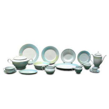Juego De Vajilla De Lujo De Porcelana Blanca (83 Piezas) Vecchia, Diseño Moderno, Azul Y Verde