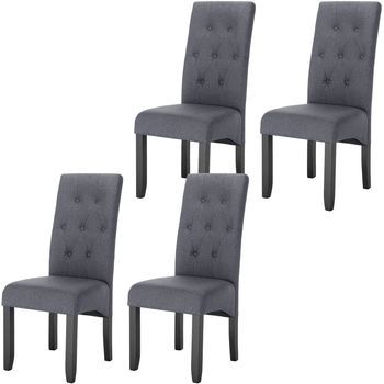 Set 4 Sillas De Comedor Sillas De Cocina Tapizadas En Lino Patas De Madera Maciza - Gris Oscuro - Woltu