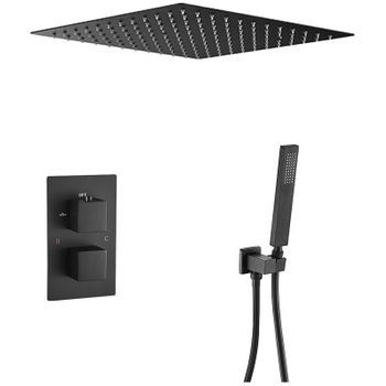 Conjunto De Ducha Empotrada A Ras Termostática A Techo Tilso Negro Mate 30 Cm X 30 Cm
