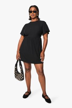 Vestido Plus Básico Holgado De Canalé, Negro