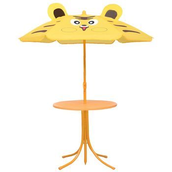 Mesa Y Sillas De Jardín Infantil 3 Uds | Muebles De Jardín Con Sombrilla Amarillo
