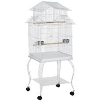 pawhut jaula para pajaros con ruedas 50x49x137cm con bandeja extraible comederos