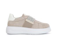 zapatos slip-on de ante con banda de pedreria ecru 35