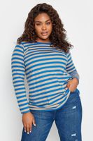 yours camiseta manga larga algodon rayas azules mujer curvy y tallas grandes yours