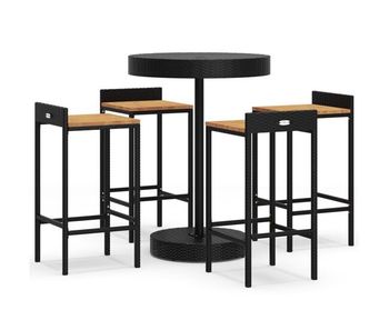 Mesa bar y taburetes jardin 5 piezas madera acacia ratán pe negro