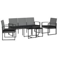 conjunto comedor jardin 5 uds  mueble jardin mesa y sillas cojines pp aspecto ratan gris oscuro