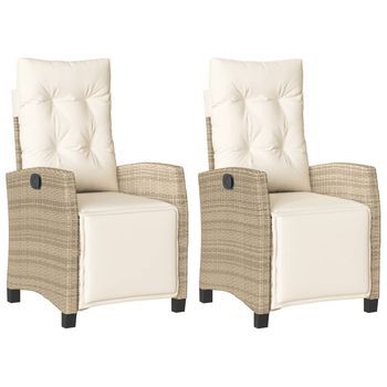 Pack 2 Uds Sillones Reclinables Jardín | Silla De Jardín Con Reposapiés Ratán Pe Beige