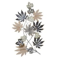 decoracion de pared para colgar patron de hojas beige plata negro en metal 90x53x5 cm 050000103