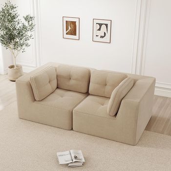 Sofá De Esquina Modular Configurable 2 Plazas Sin Estructura Pana Acanalada Cómodo Beige Para Salón Y Dormitorio