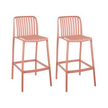 Conjunto De 2 Sillas De Bar Apilables Para Interior Y Exterior Asiento De Plástico Moderno Diseño Sin Reposabrazos Rojo Claro Ariccia