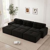 sofa esquinero negro 3 plazas modular de pana con 3 pufs y asiento profundo
