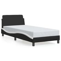 cama para adulto  cama individual  estructura cama cabecero cuero sintetico negro blanco 90x200 cm