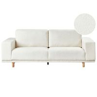sofa 3 plazas moderno estilo retro reposabrazos anchos de boucle blanco crema nivala