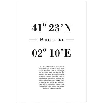 Panorama Cuadro De Aluminio Coordenadas Ciudad De Barcelona 70x100 Cm