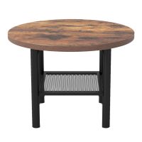 costway mesa de centro redonda industrial con estante inferior soporta 100 kg encimera resistente 60 x 60 x 42 cm marron y negro