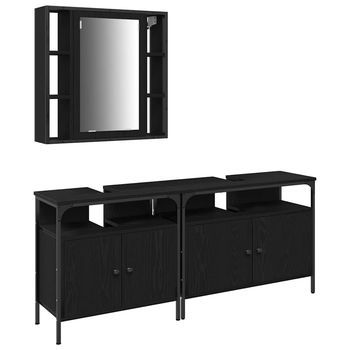 Unidades De Tocador De Baño 3 Uds. Negro 80 X 30 X 60 Cm Vidaxl