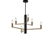 lampara de suspension isak en hierro lacado negro con acabados en laton brunido cepillado 6 luces h66 o53 bl311-6-nr