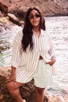 yours camisa amplia blanca y terracota de rayas con lino mujer curvy y tallas grandes yours