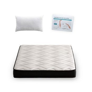Colchón Viscoelástico 140x190 Altura 21 Cm Con 2 Almohadas Fibra De 70-75  Y Protector Rizo De 140, Baku