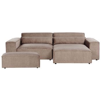 Moderno Sofá Esquinero Modular 2 Plazas Con Otomana Tapizado De Tela Marrón Izquierdo Hellnar