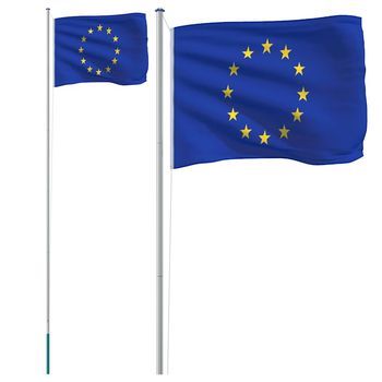 Mástil Y Bandera De Europa Aluminio 6,08 M Vidaxl