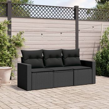Conjunto De Sofás De Jardín Con Cojines 3 Uds | Mueble Jardin Mesa Y Sillas Ratán Sintético Negro Cfw497811