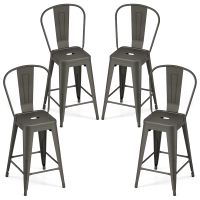 costway juego de 4 taburetes de bar con respaldo metalico resistentes apilables para cocina y restaurante 445 x 455 x 103 cm gunmetal