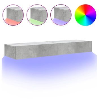 2 Uds Mueble Tv | Mueble De Salón | Armario Tv Con Luces Led Gris Hormigón 60x35x15,5 Cm
