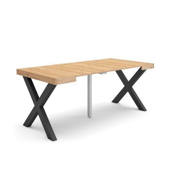 Mesa Consola Extensible, Mesa Comedor Plegable, 180, Para 8 Comensales, Patas Madera Maciza, Estilo Moderno, Roble