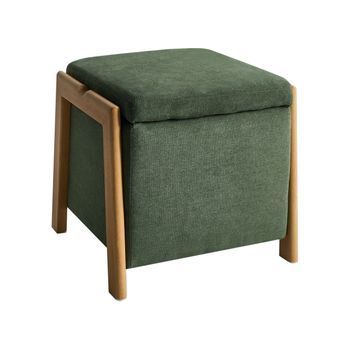 Puf Con Almacenaje Glamuroso Reposapiés Tapizado En Tela Sala De Estar Dormitorio Verde Edland
