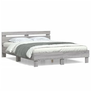 Cama Matrimonial | Cama Para Adultos | Cama Con Cabecero Madera De Ingeniería Gris Sonoma 140x190 Cm