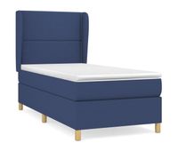 cama box spring con colchon tela azul 100x200 cm liso con clavos