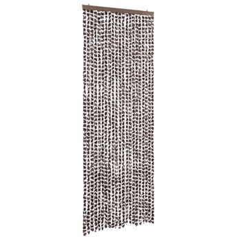 Cortina Antimoscas Chenilla Marrón Y Blanco 90x200 Cm