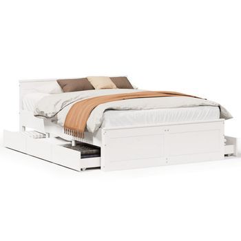Cama Con Cabecero Sin Colchón Madera Maciza Blanca 140x200 Cm