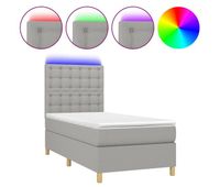 cama box spring colchon y luces led tela gris claro 90x200 cm botones