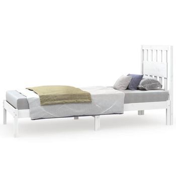Cama Individual | Cama Para Adulto | Estructura De Cama Individual Pequeña Sin Colchón Madera Blanco