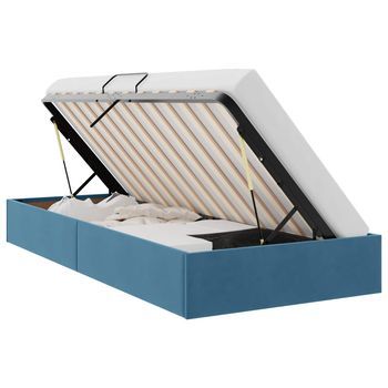 Cama Individual | Cama Para Adulto | Estructura De Cama Ottoman Azul Oscuro 90 X 200 Cm Terciopelo