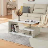 mesa de centro haarlem con estante 90x50x41 cm - efecto marmol blanco encasa