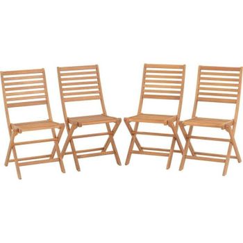 Set 4 Sillas Jardín Plegables Madera Acacia FSC Acabado Natural