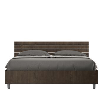 Cama Con Almacenaje 160x200 Con Cabecera Recta De Listones Nogal Ankel